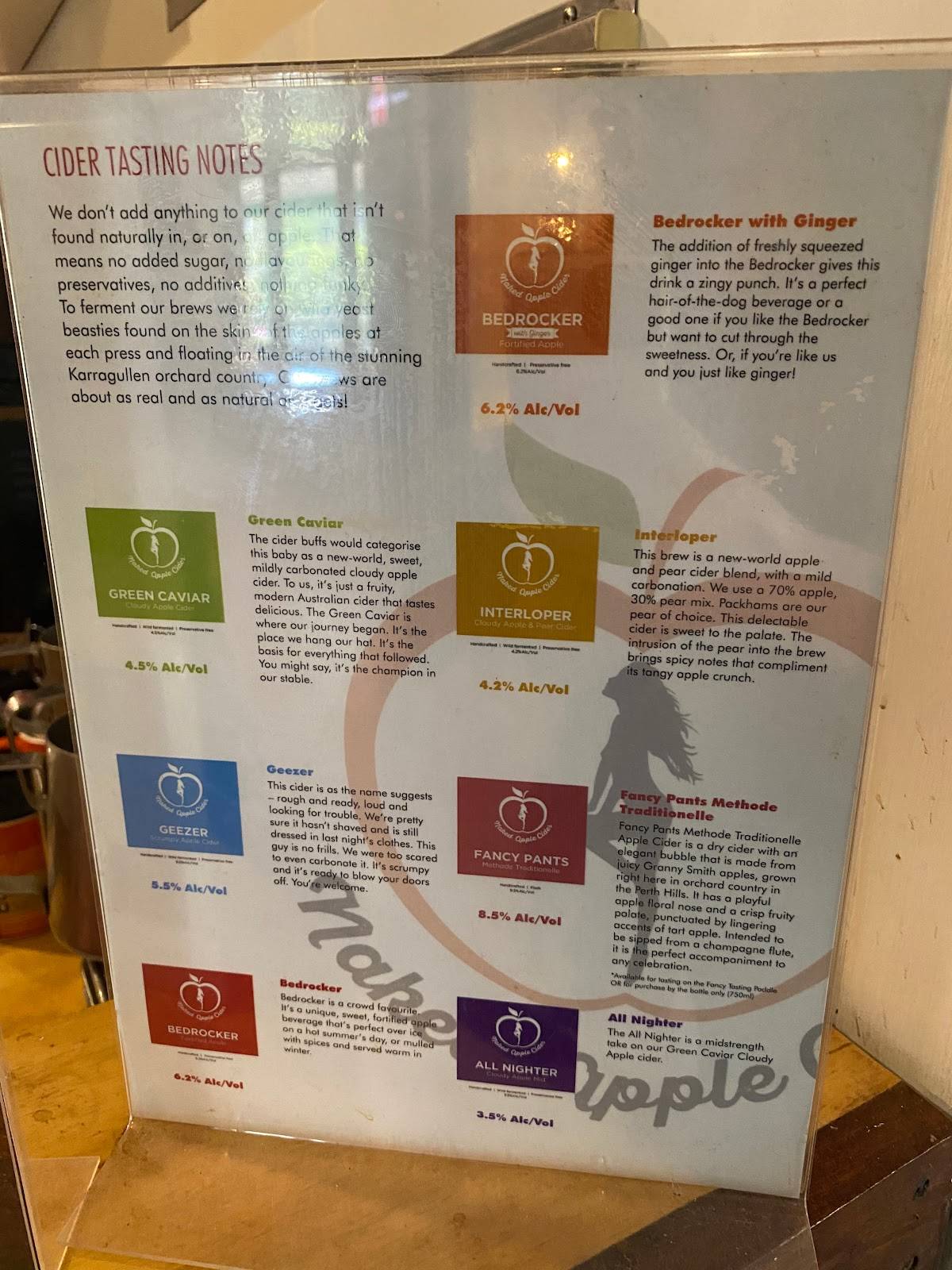 Menu at Naked Apple Cider House restaurant, Karragullen