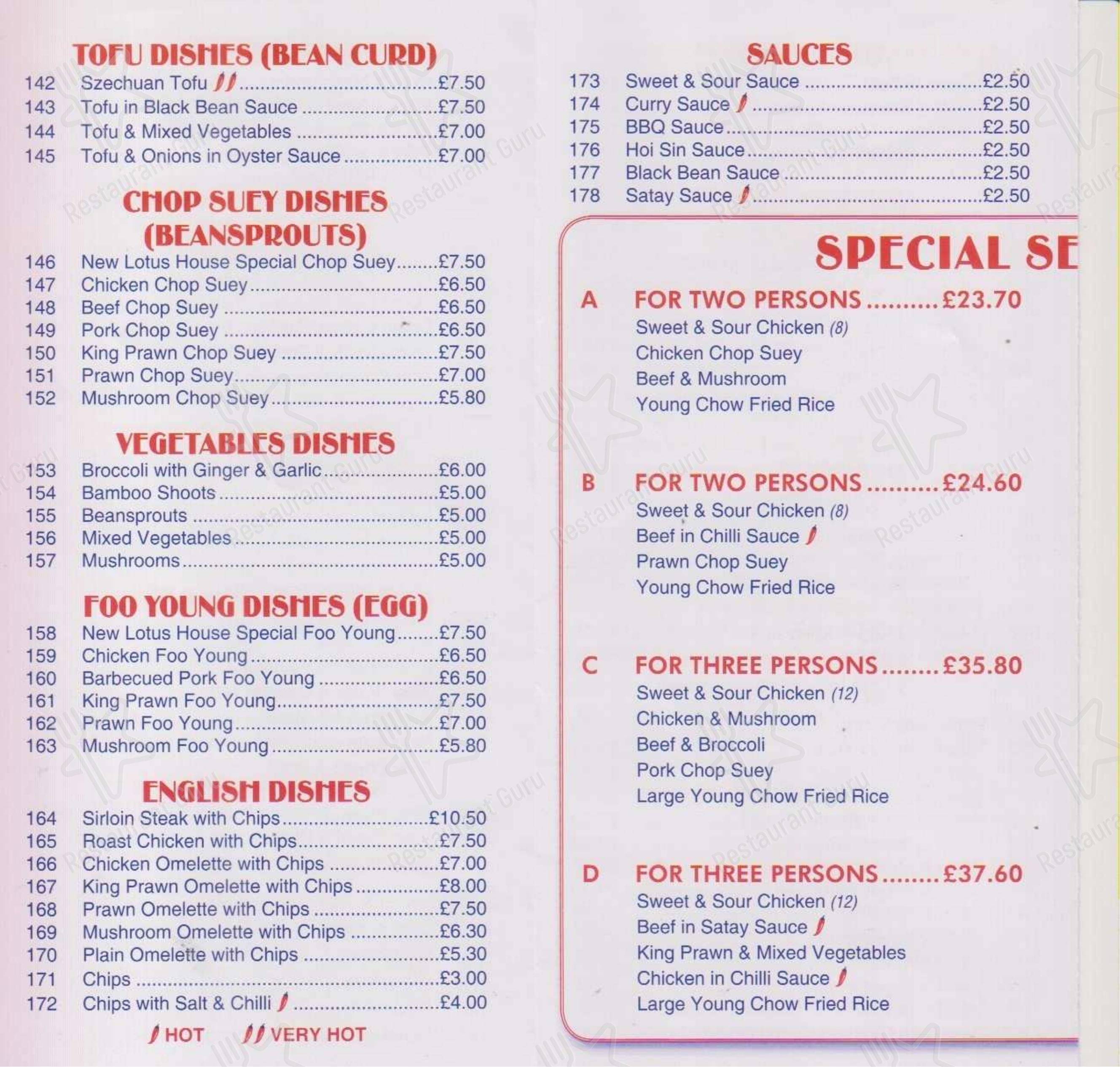 Menu at New Lotus House fast food, Cranleigh