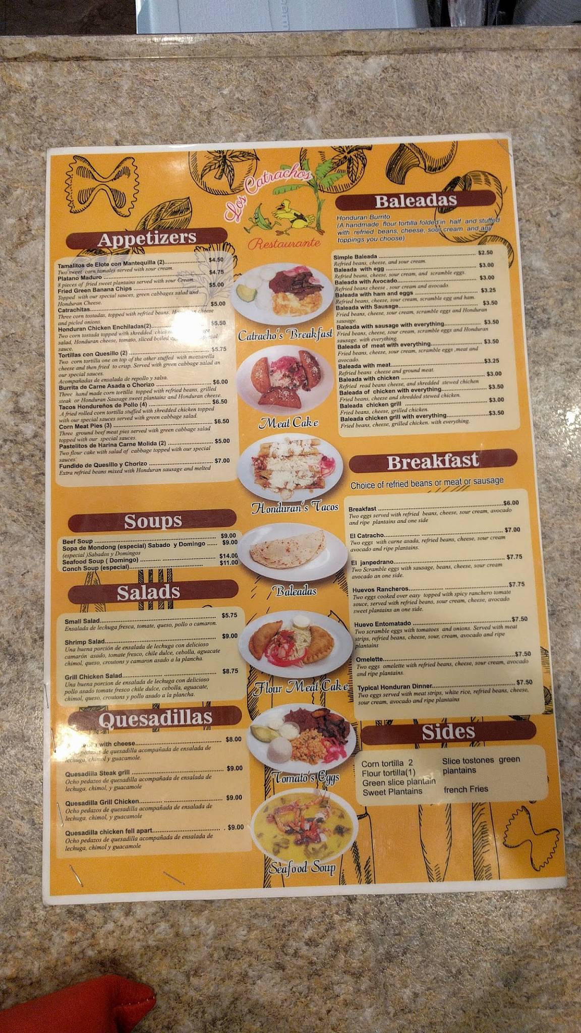 Menu at Los Catrachos Restaurant, New Orleans, Tulane Ave