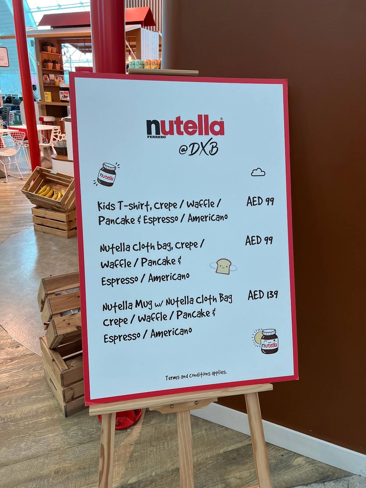 Menu at Nutella Cafe Dubai Airport, UAE