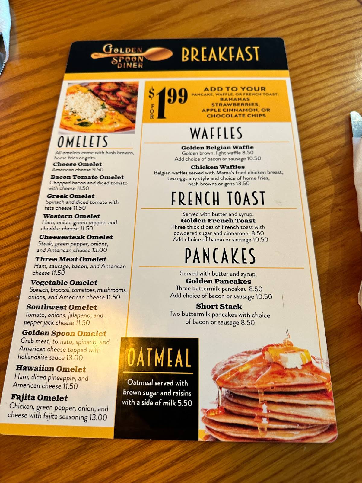 Menu at Golden Spoon Diner restaurant, Ocala