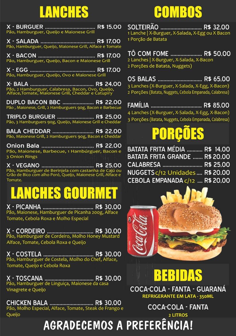 Menu em Os balas burguer restaurante São Paulo