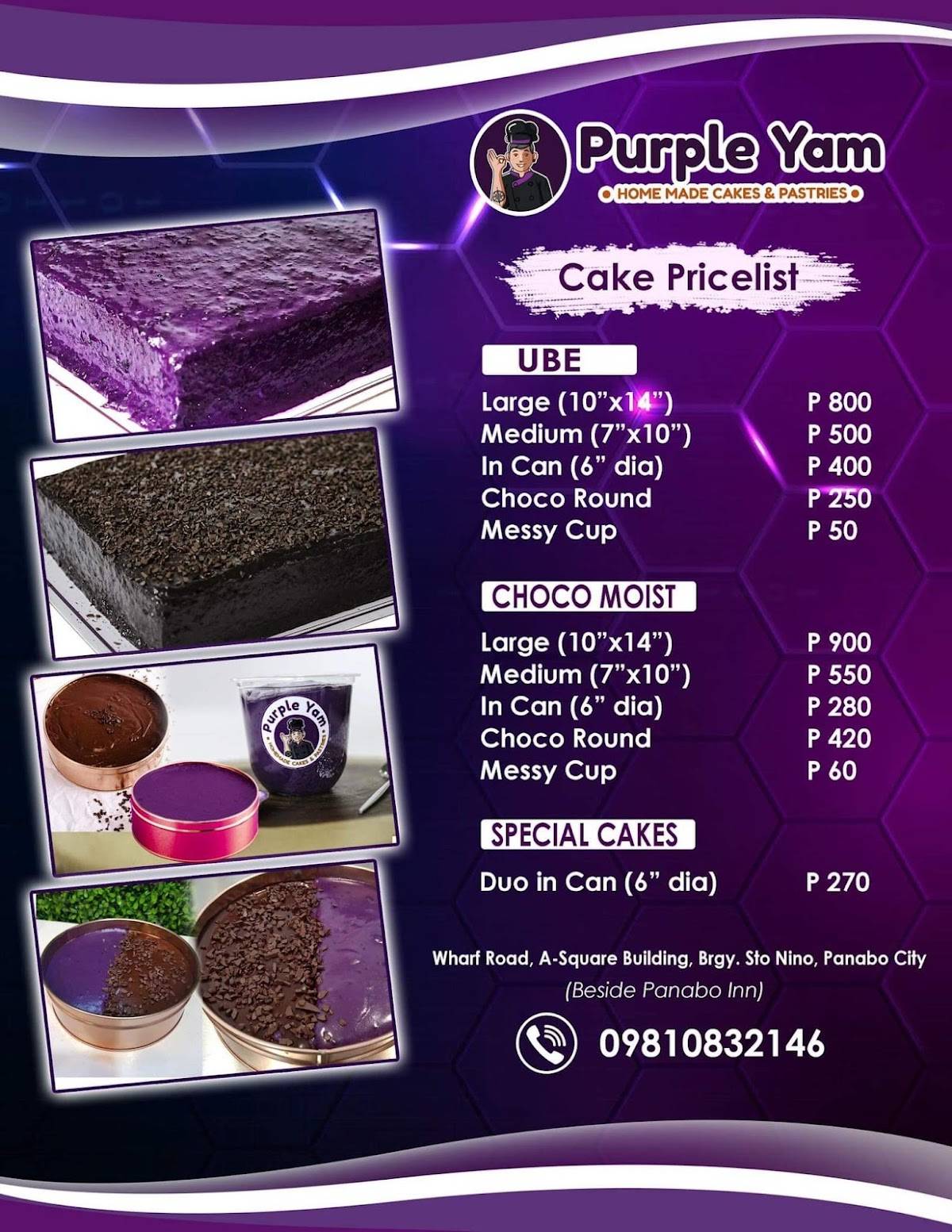 Carta de PURPLE YAM HOMEMADE CAKES AND PASTRIES PANABO BRANCH, Panabo