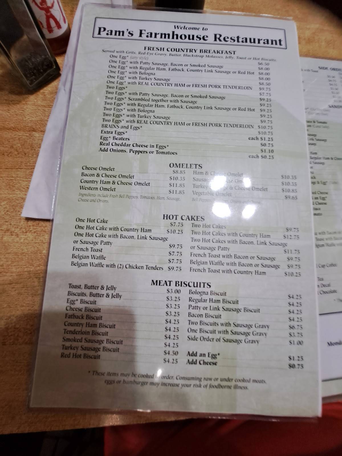 Menu at Pam's Farmhouse Restaurant, Raleigh