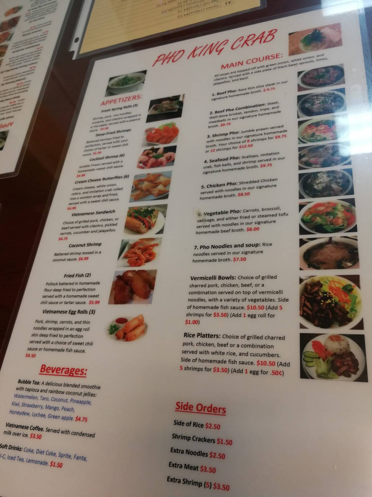Menu at Pho King Crab restaurant, Union Gap, E Washington Ave 104