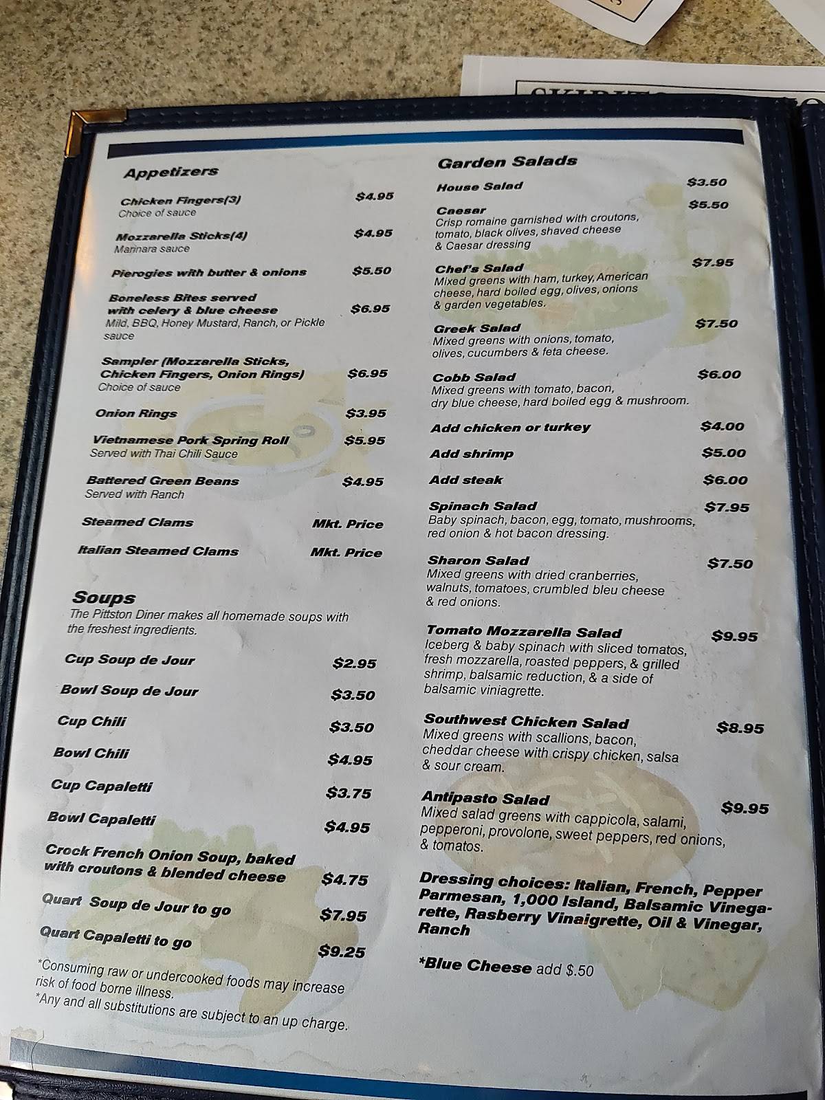 Menu at Pittston Diner restaurant, Pittston, 335 Laurel St