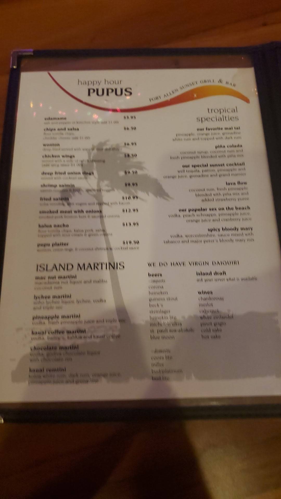 Menu at Port Allen Sunset Grill & Bar, Eleele