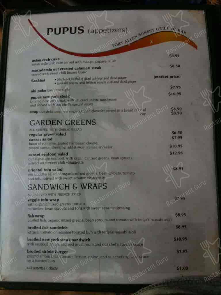Menu at Port Allen Sunset Grill & Bar, Eleele