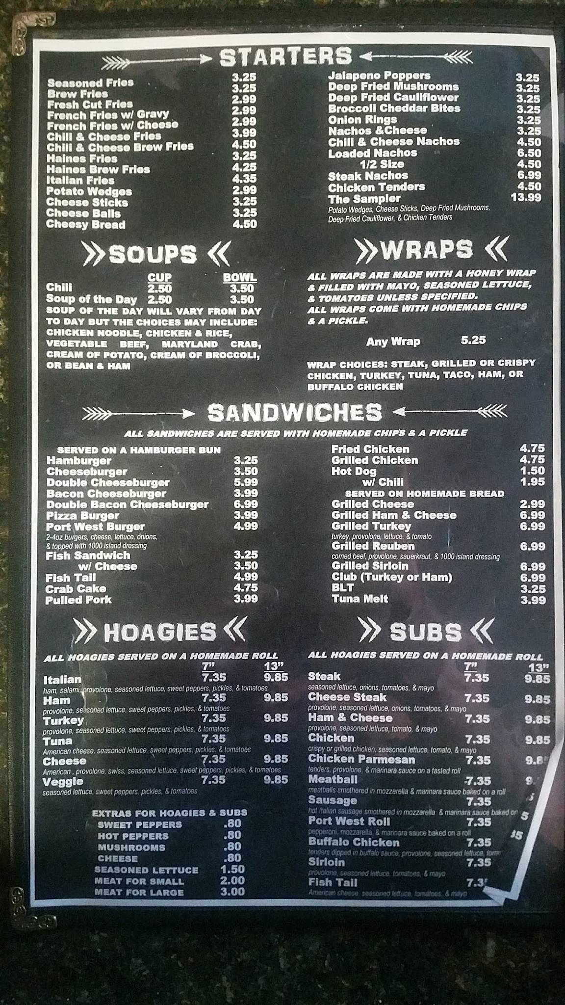 Menu at Port West Restaurant, Westernport