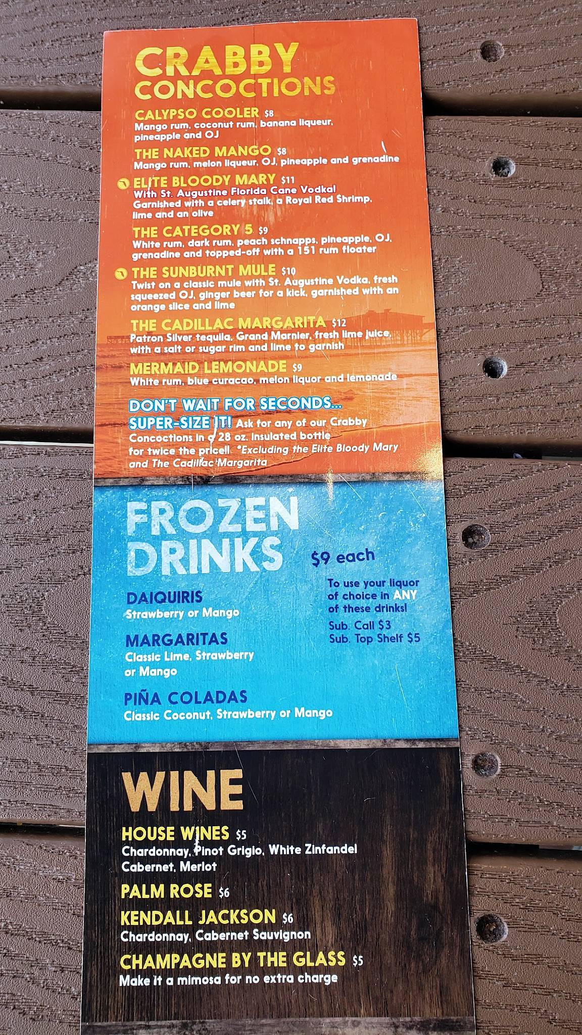 Menu at Crabby Joe's Deck & Grill pub & bar, Daytona Beach Shores