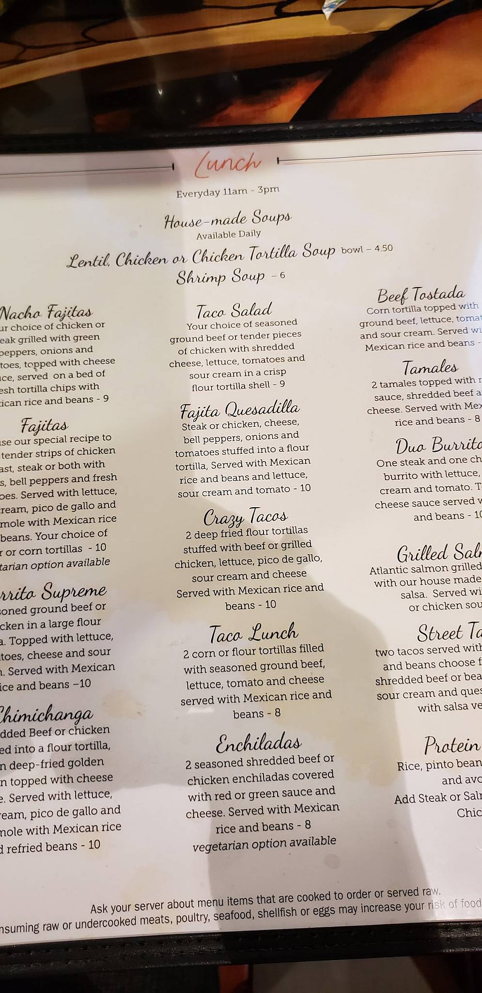 Menu at Mangos Mexican Cuisine and Tequila Bar, East Tawas