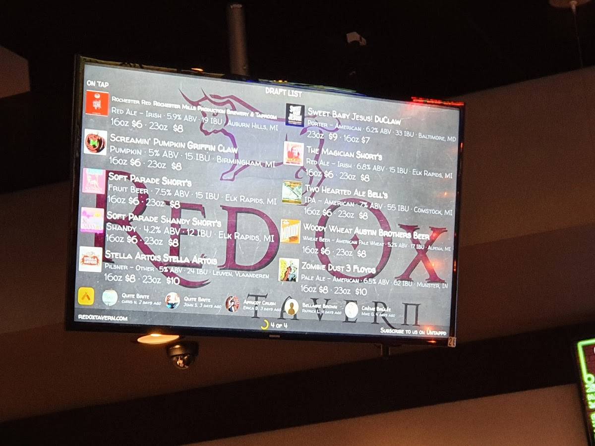 Menu at Red Ox Tavern pub & bar, Auburn Hills