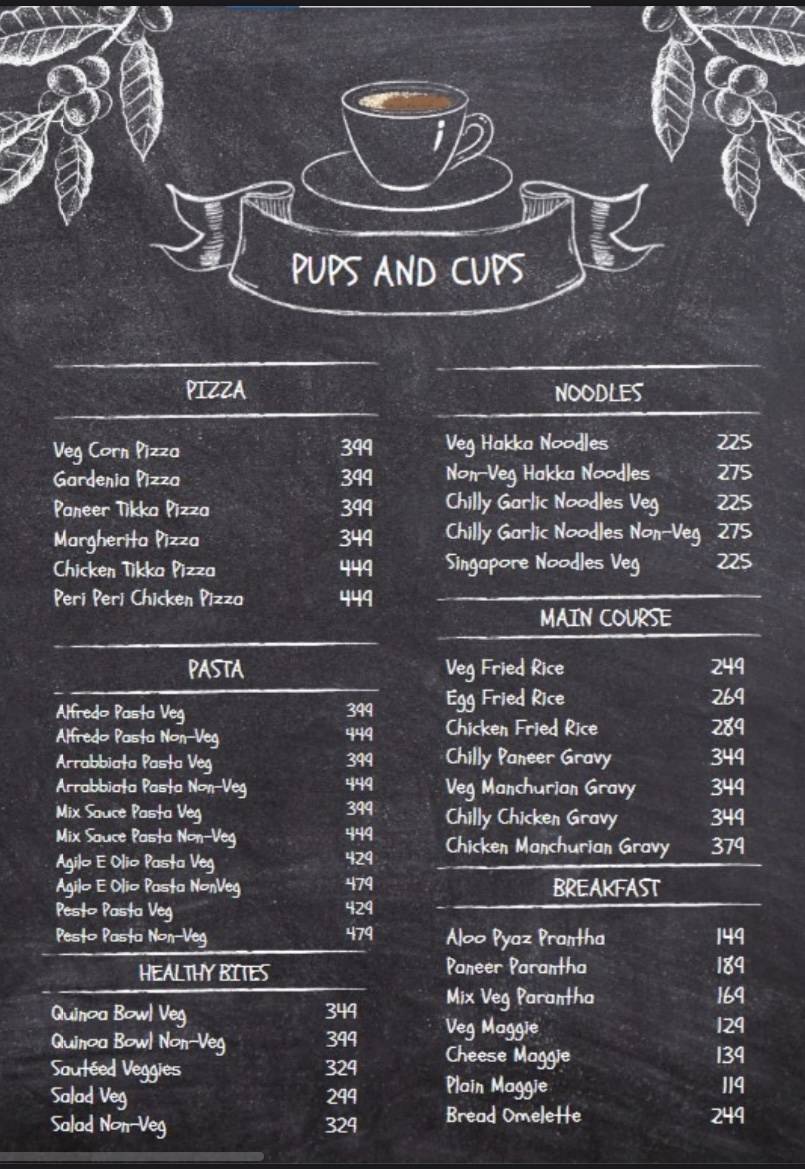 Menu at Pups and Cups, Noida, H9MJ+J6