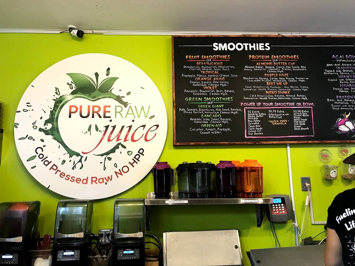 Menu at Pure Raw Juice Federal Hill pub & bar, Baltimore, Riverside Ave