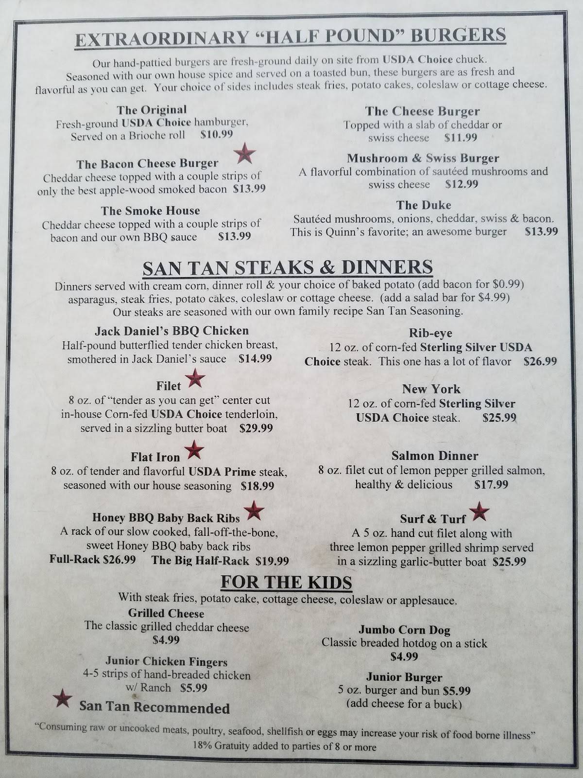 Menu at San Tan Flat steakhouse, Queen Creek
