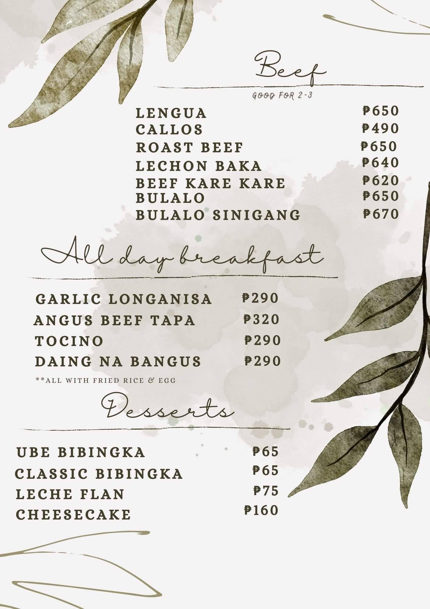 Menu at Myons Cuisine restaurant, Quezon City