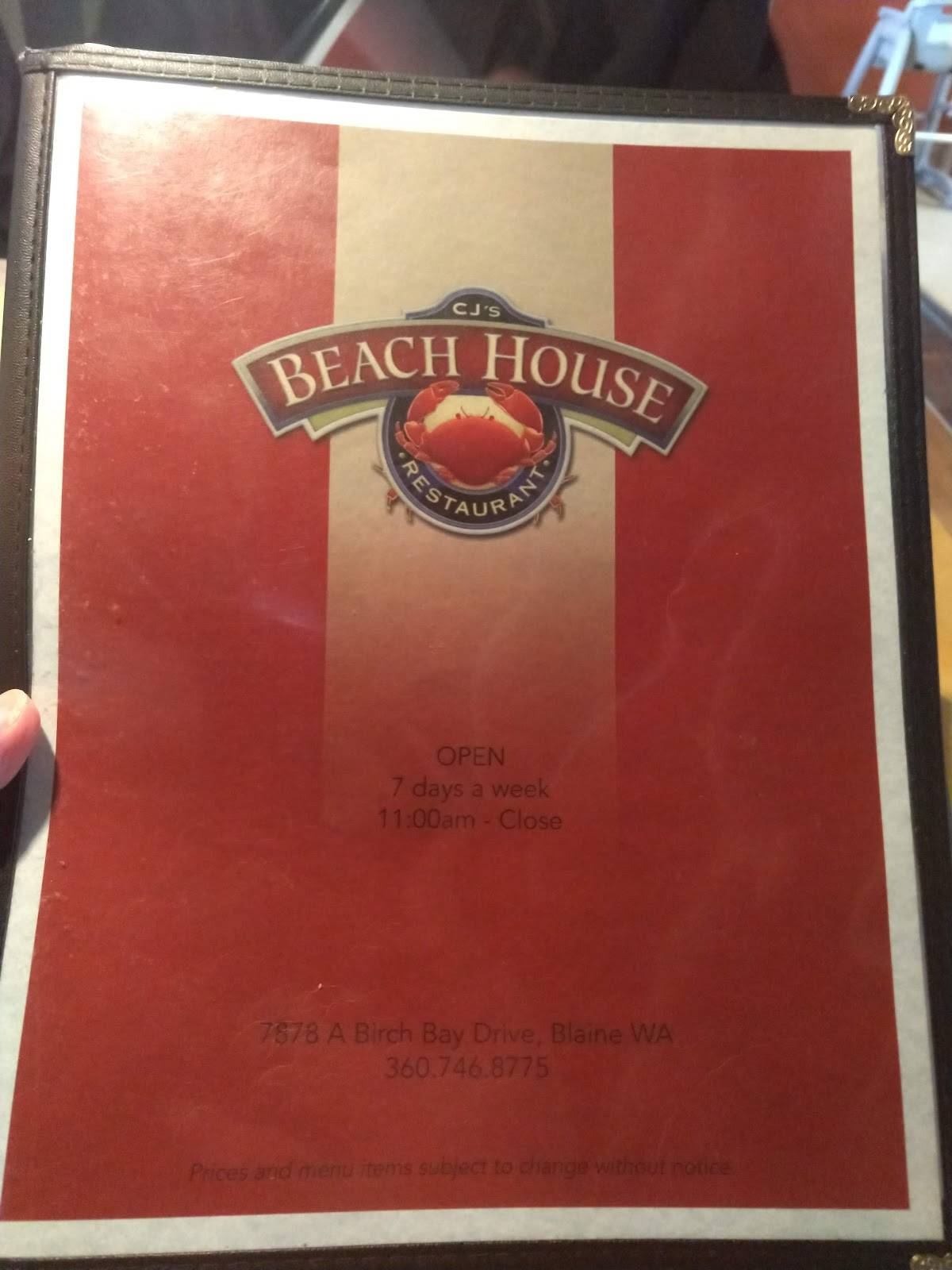 Menu at CJ's Beach House restaurant, Birch Bay