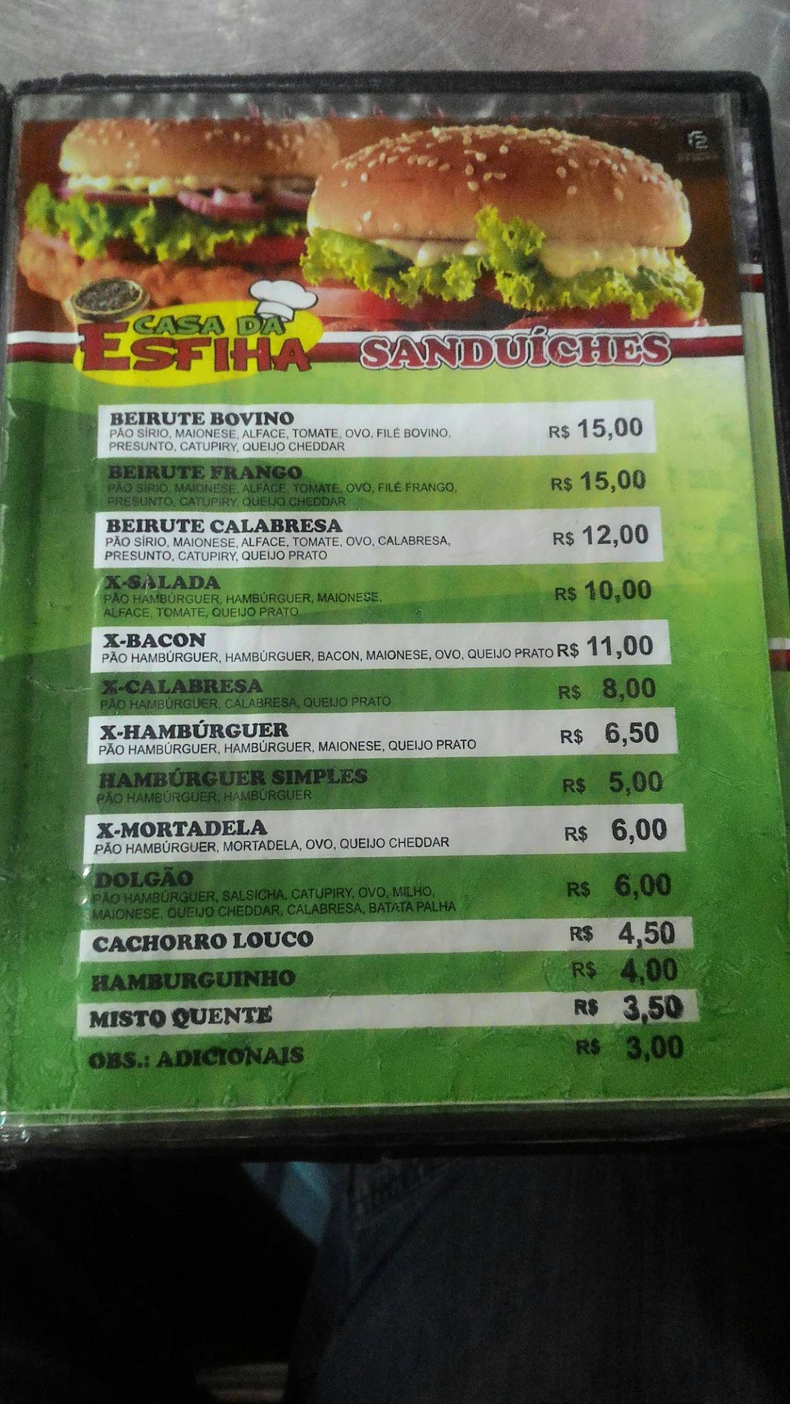 Menu Em Casa Da Esfiha Restaurante Caruaru