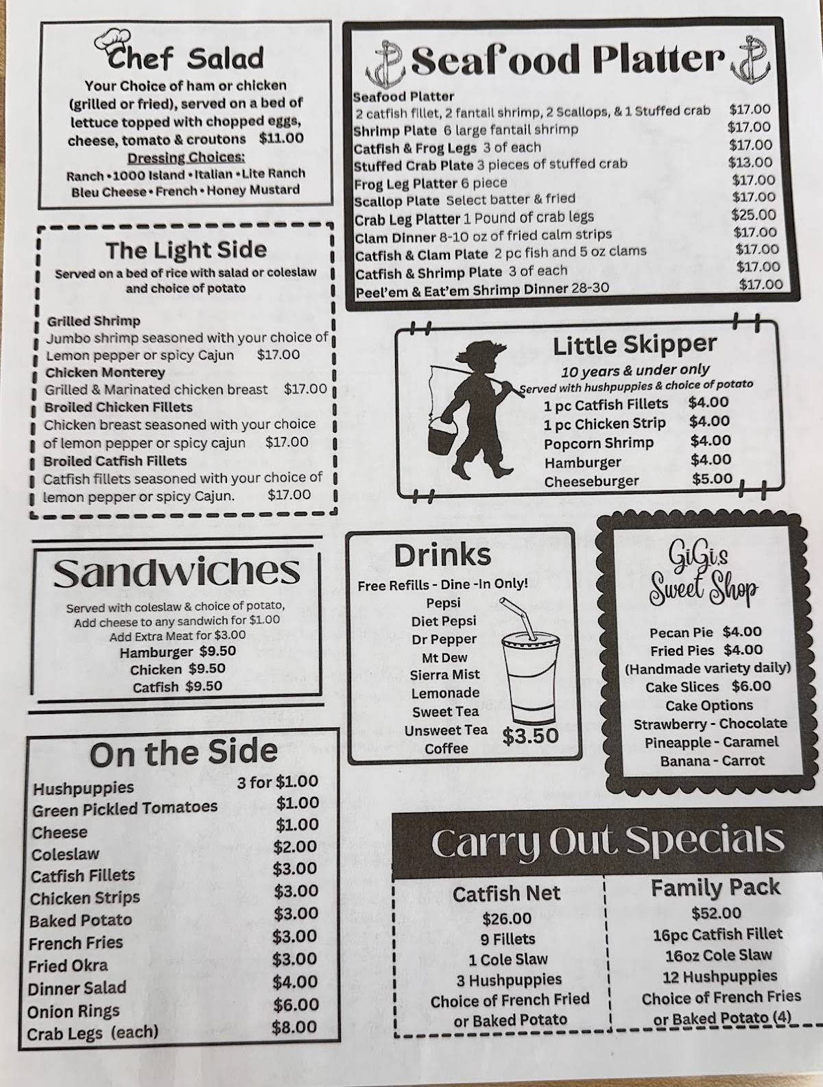 Menu at Catfish Island restaurant, Caldwell