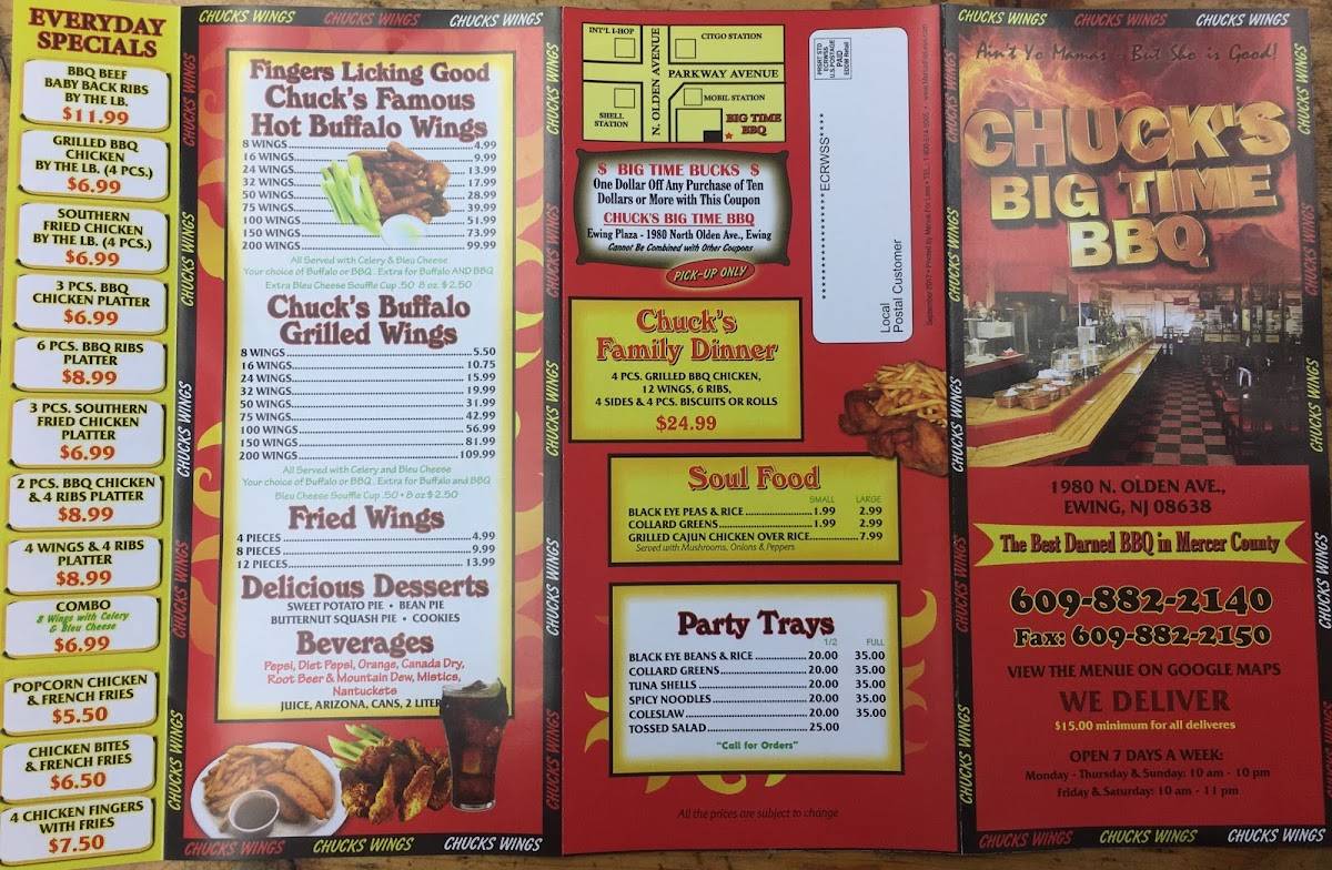 Menu at Chuck's Big Time BBQ Ewing, Ewing Township, N Olden Ave