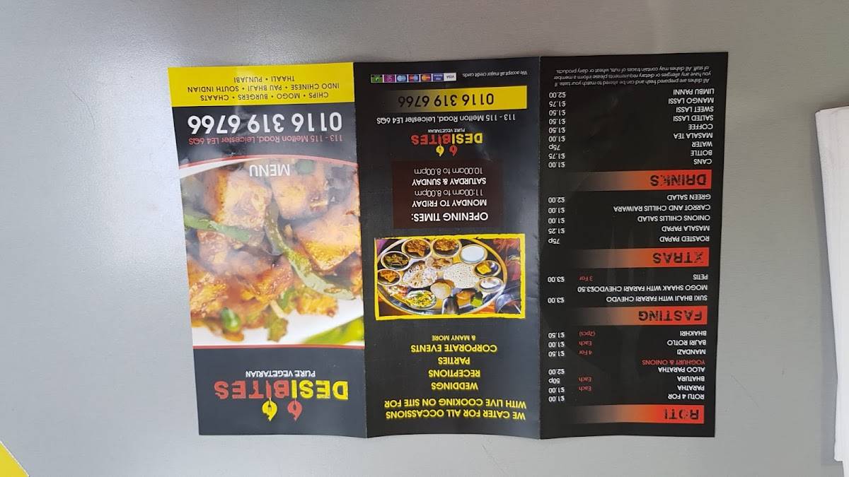 Menu at Desi Bites restaurant, Leicester