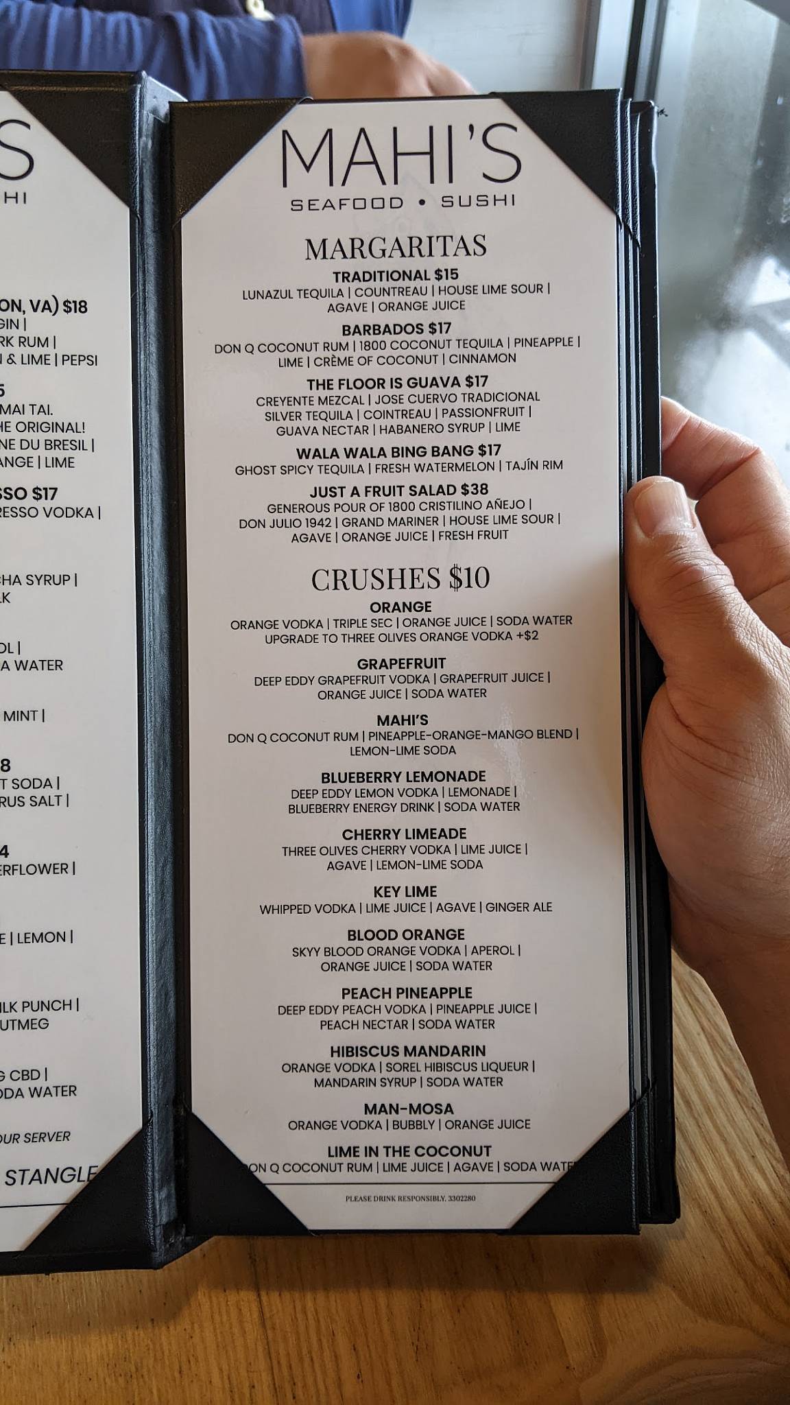 Menu at Mahi's restaurant, Virginia Beach