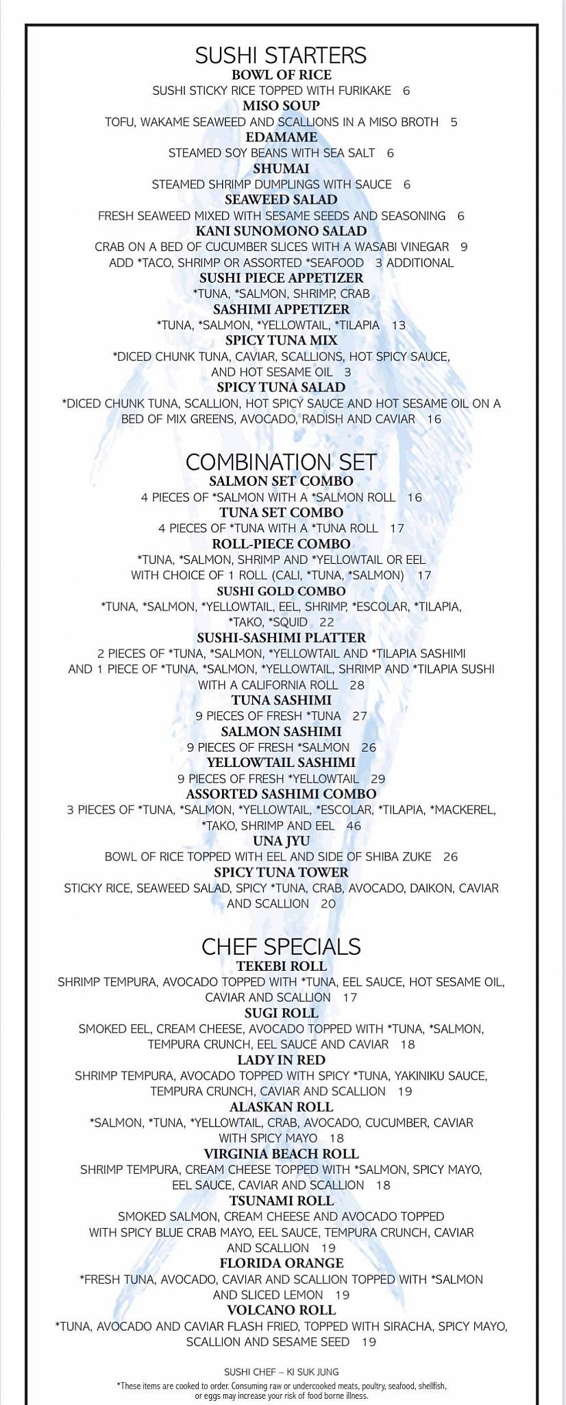 Menu at Mahi's restaurant, Virginia Beach