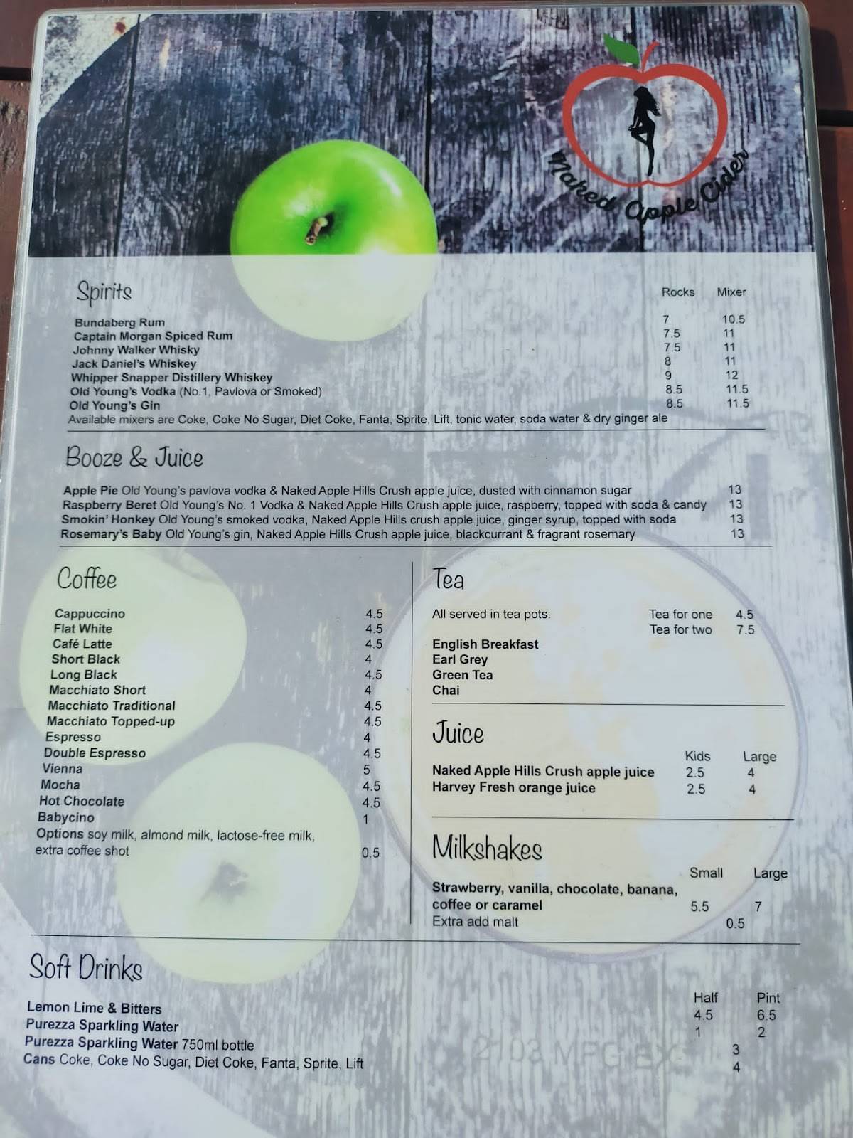 Menu at Naked Apple Cider House restaurant, Karragullen