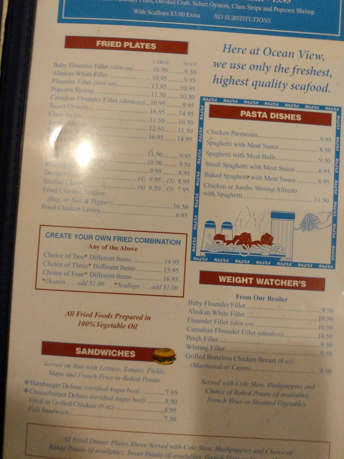 Menu at Ocean View Seafood restaurant, Lexington