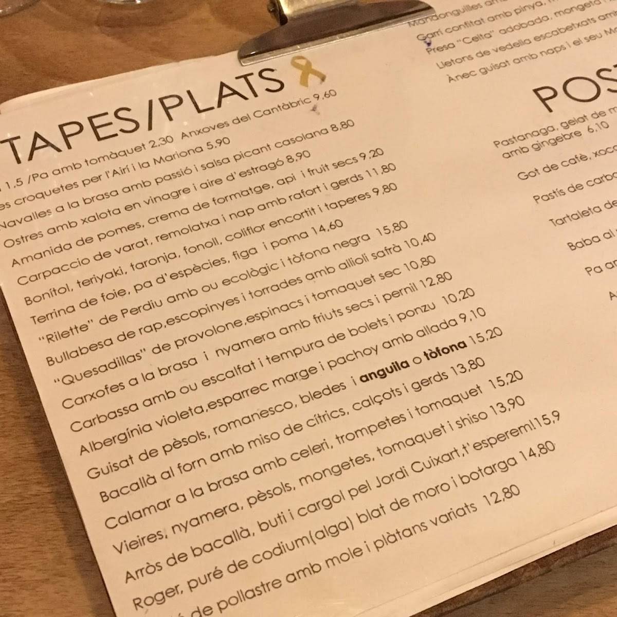 Carta de Restaurant La Panxa del Bisbe, Barcelona