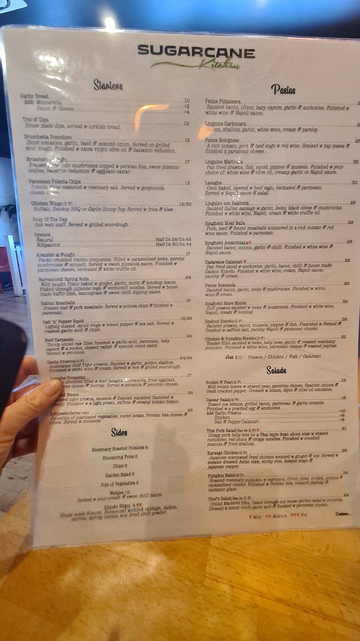 Menu at Sugarcane Kitchen restaurant, Edmonton