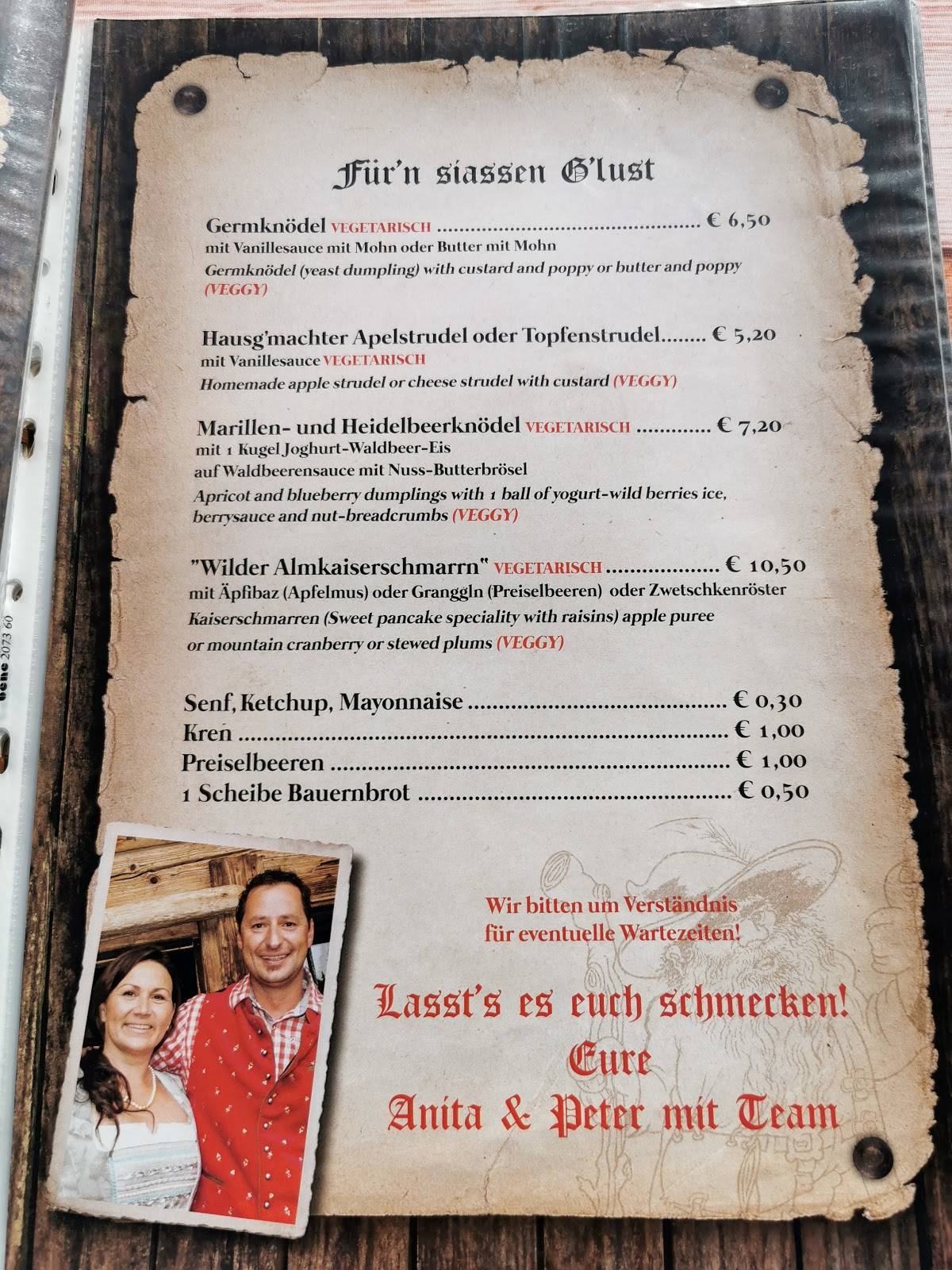 Hotel Der Bär Ellmau Speisekarte Speisekarte von Rübezahl-Alm pub & Bar, Ellmau