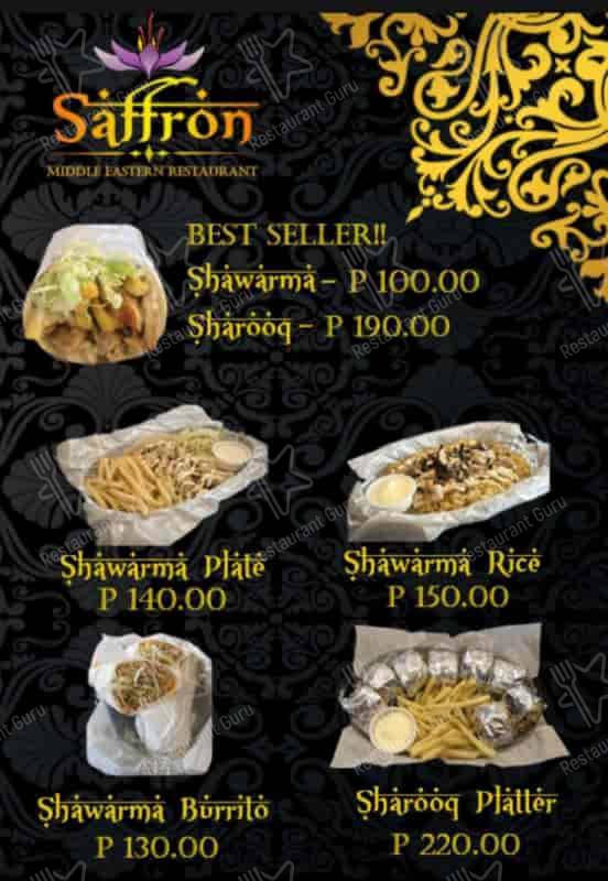 Menu at Saffron Middle Eastern Restaurant, Manila, 1015 Asturias St