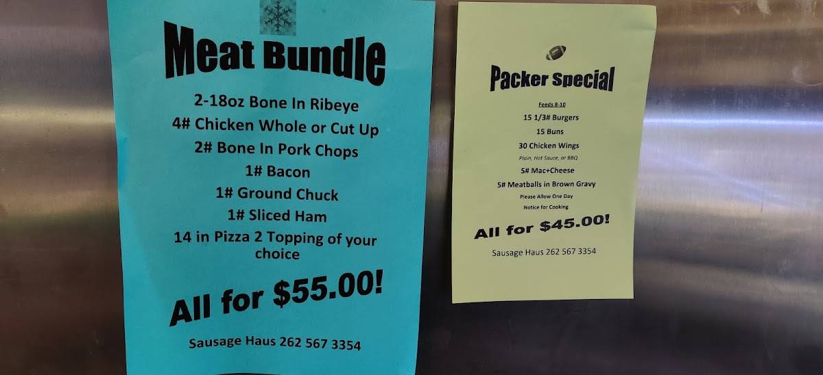 Menu at Sausage Haus Meat & Deli steakhouse, Oconomowoc