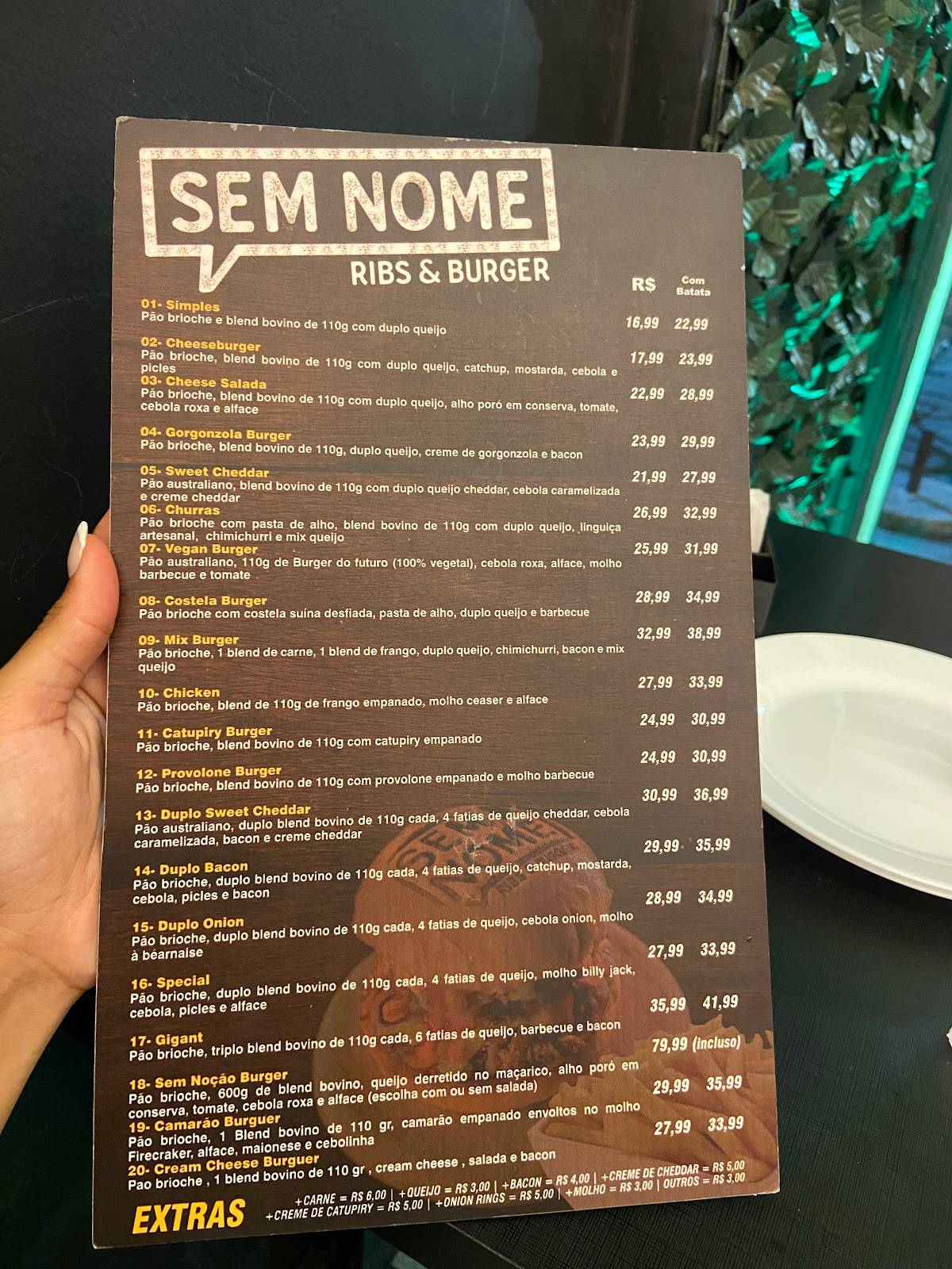 Menu at Sem Nome Ribs & Burgers restaurant, Niterói