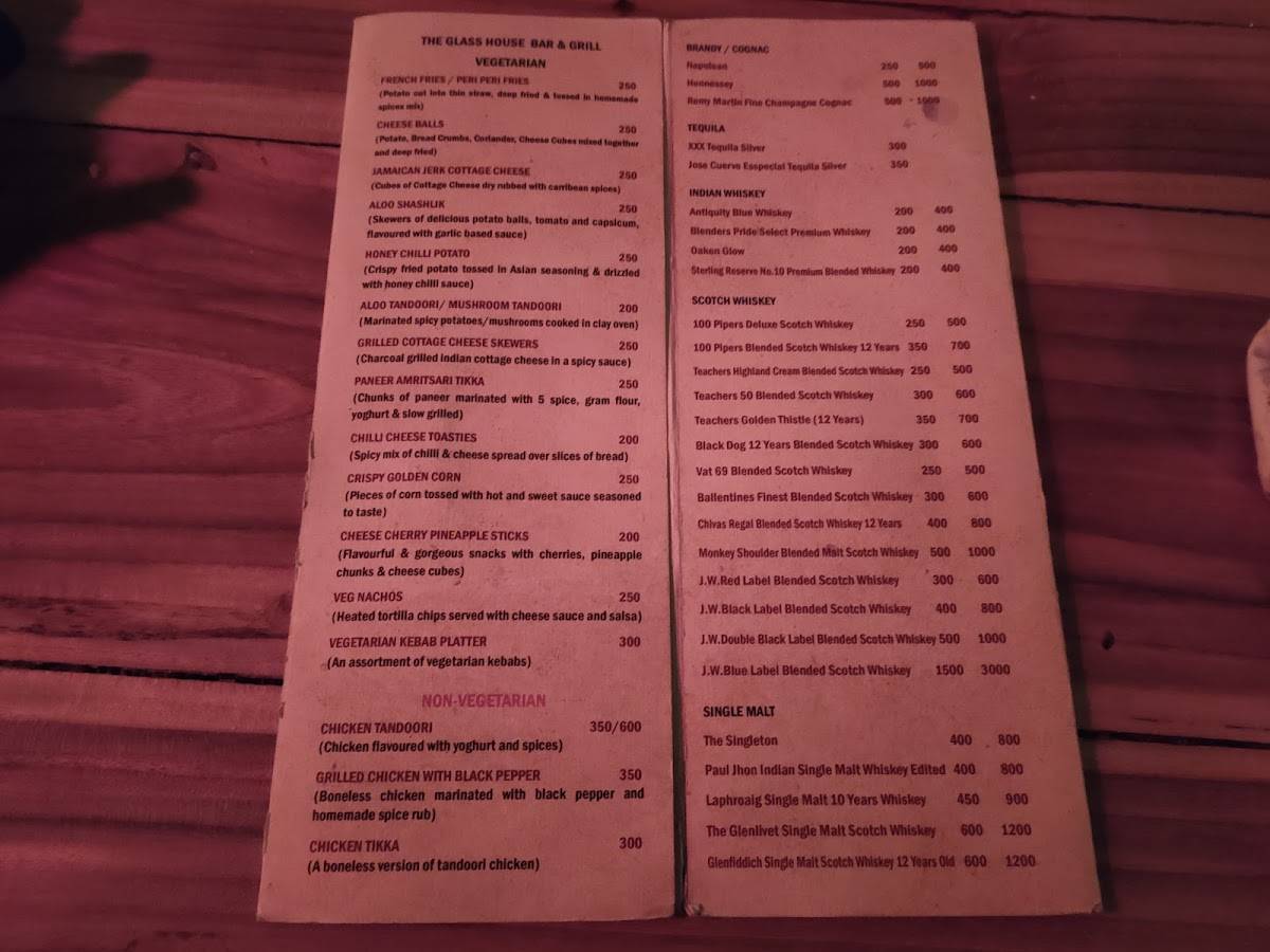 Menu at Glass House Grill & Bar, Shillong