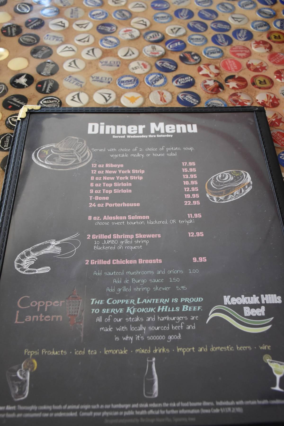 Menu at Copper Lantern restaurant, Sigourney