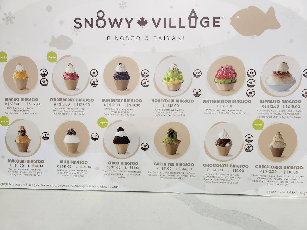 Menu at Snowy Village Dessert Cafe, Calgary