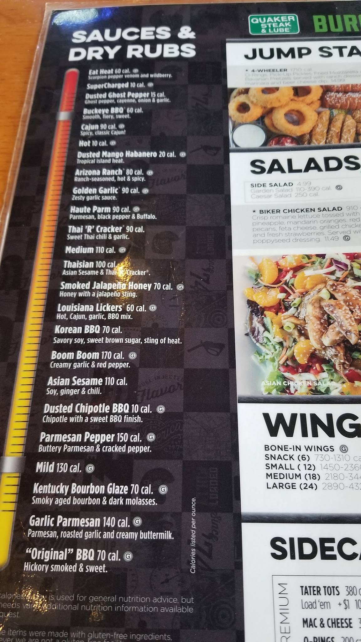Menu at Quaker Steak & Lube steakhouse, Council Bluffs, Mid America Dr