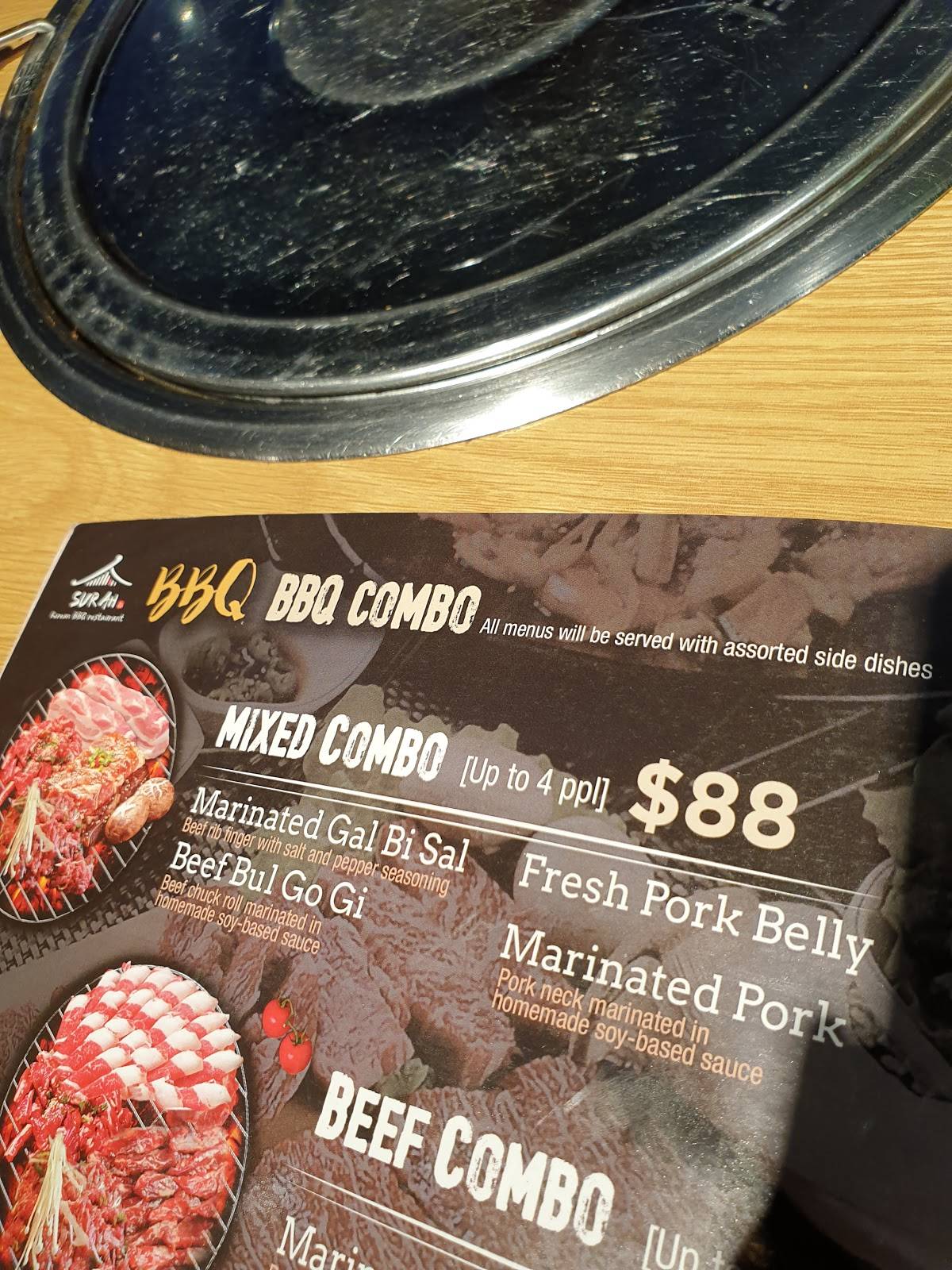 Menu at Surah Korean BBQ, Nowra
