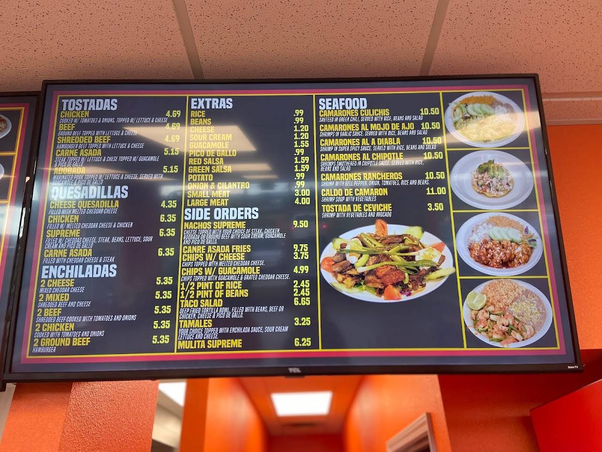 Menu at Tacos Del Gordo restaurant, Colorado Springs, S Academy Blvd