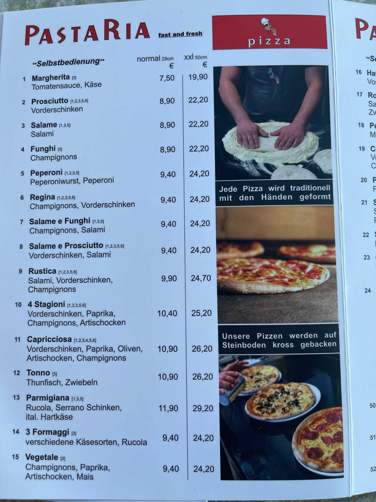 Speisekarte von PastaRia "Pizza Pasta & more...", Tauberbischofsheim