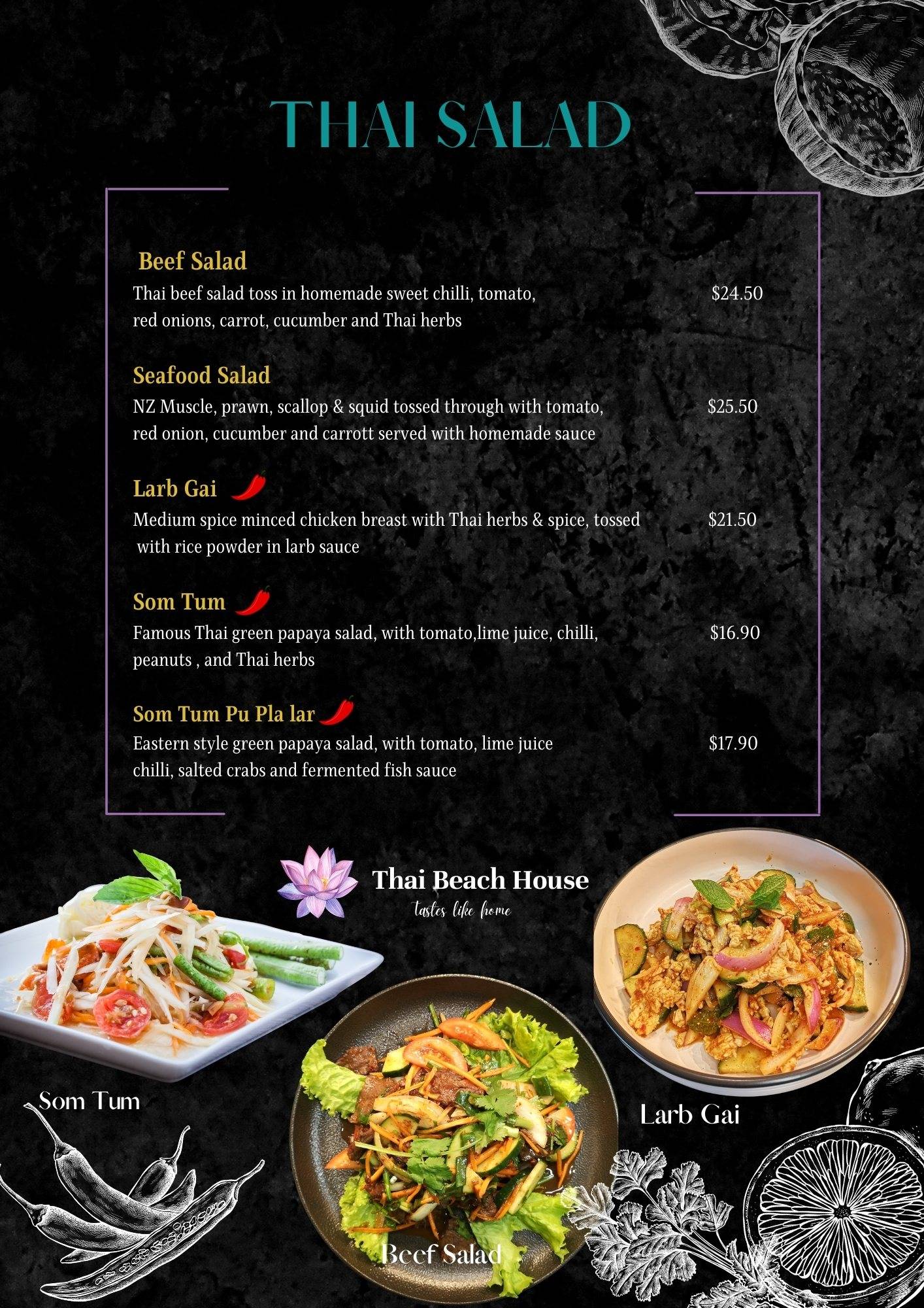 Carta del restaurante Thai Beach House, Dromana