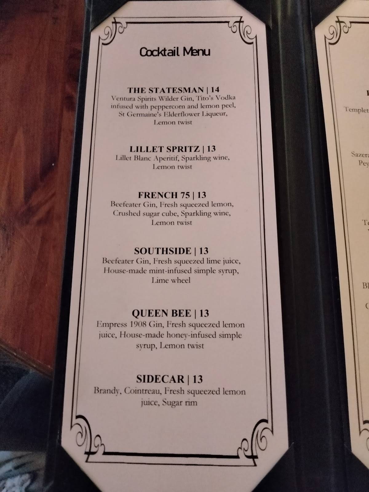 Menu at The 1901 pub & bar, Oxnard