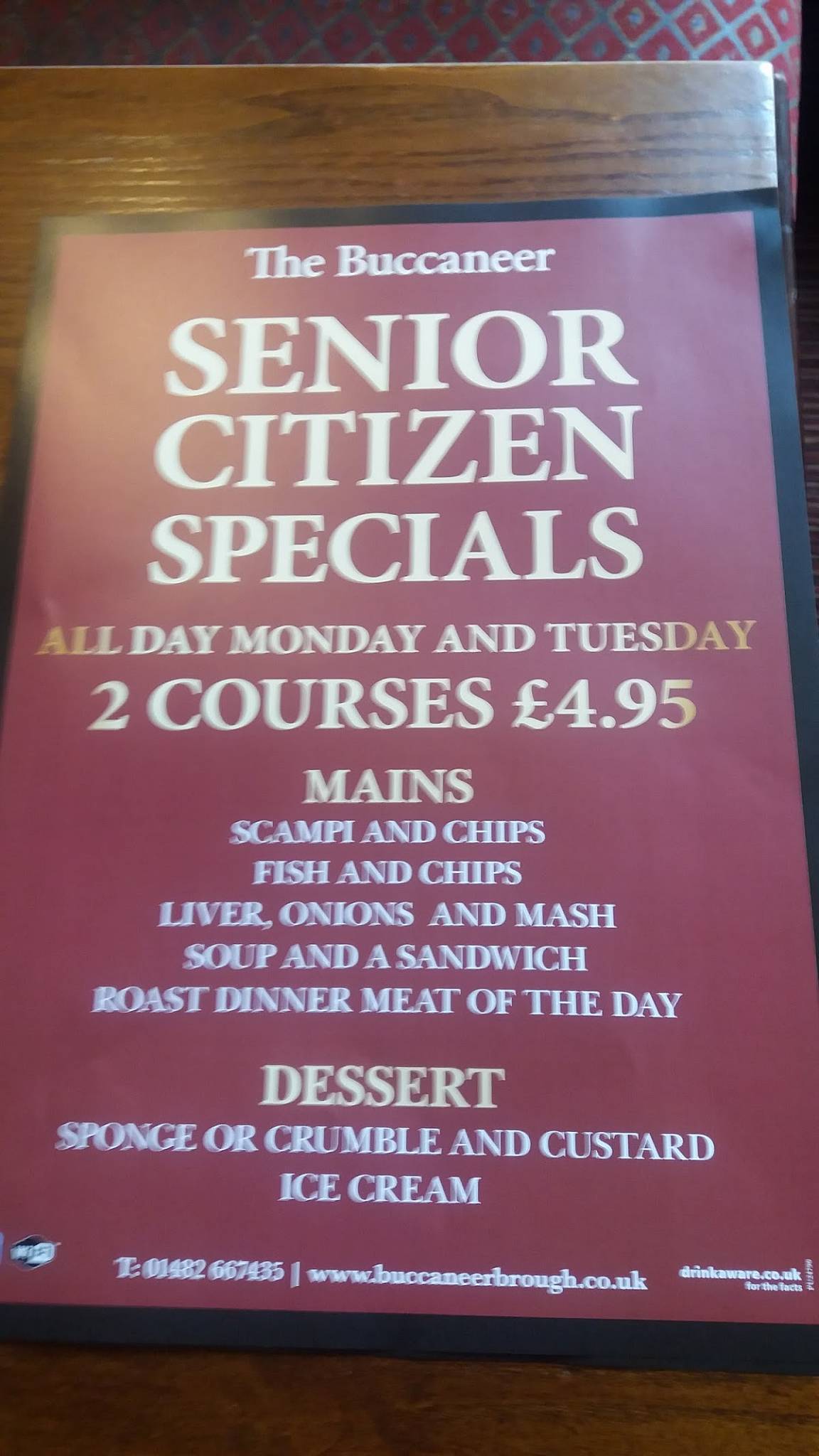 Menu at The Buccaneer pub & bar, Brough