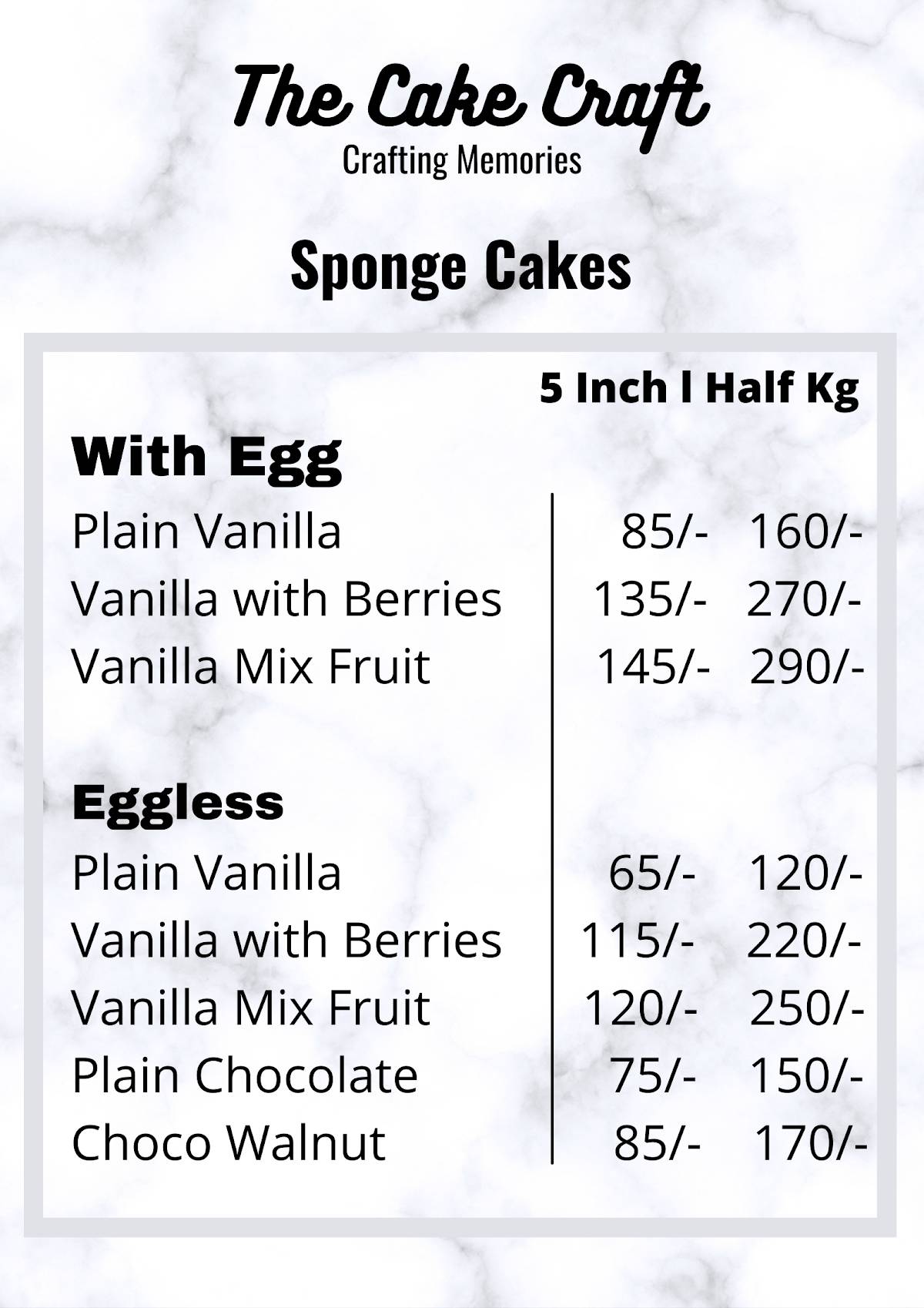 Menu at The Cake Craft, Pune