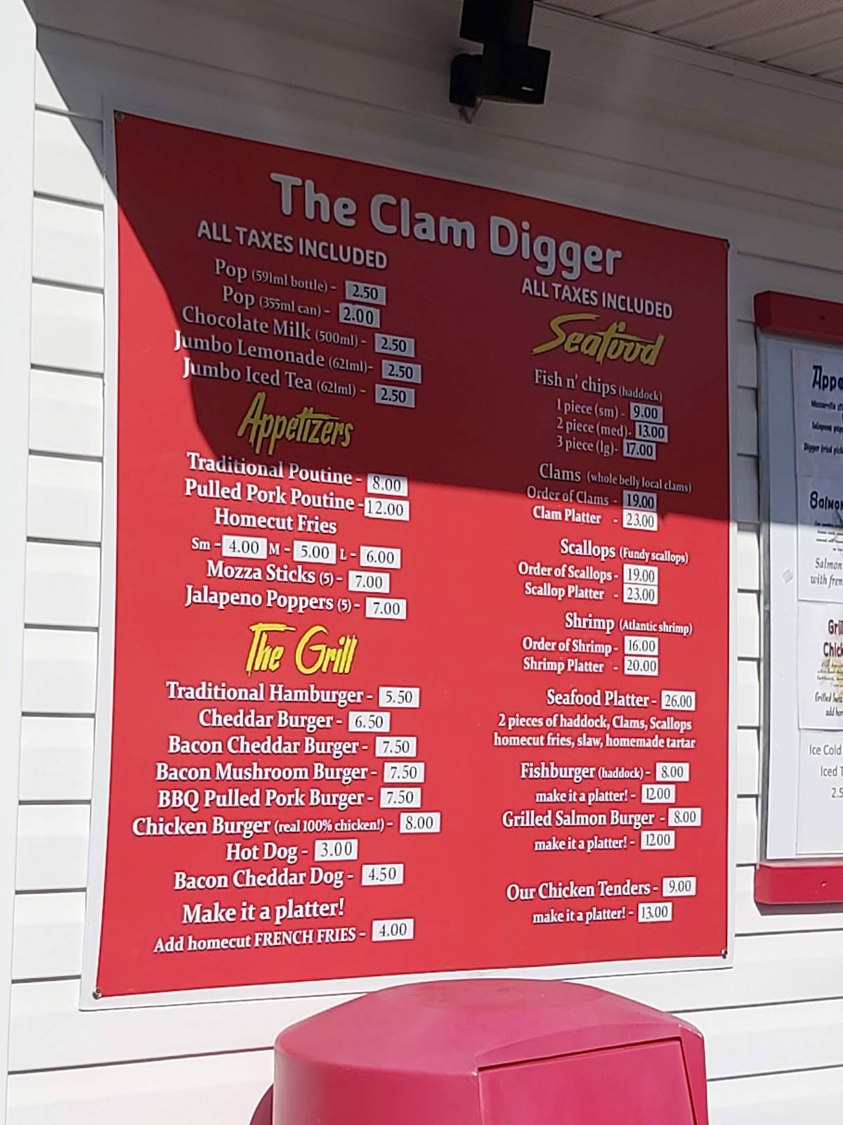 Menu at The Clam Digger restaurant, Chamcook, NB127