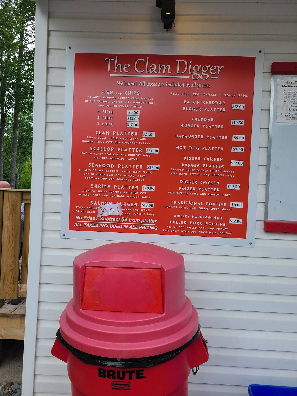 Menu at The Clam Digger restaurant, Chamcook, NB127