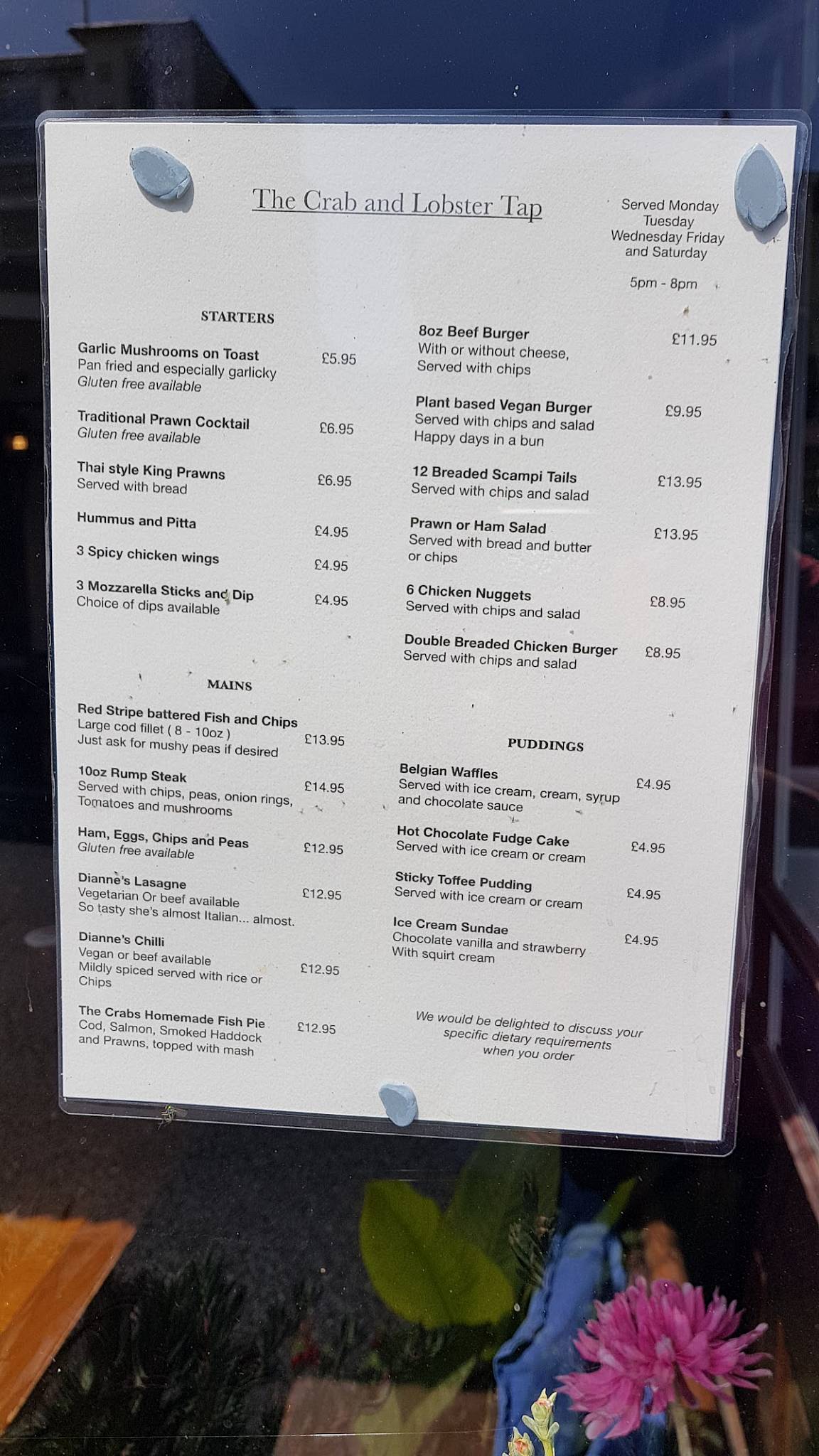Menu at The Crab & Lobster Tap pub & bar, Ventnor