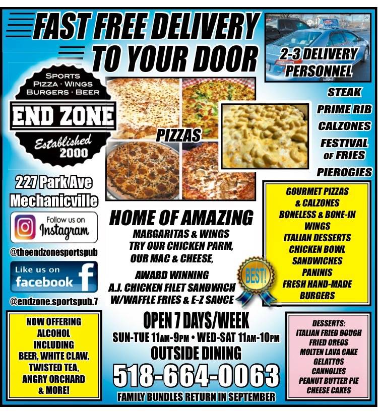 Menu at The End Zone Sports Pub & Restaurant, Mechanicville, 227 Park Ave